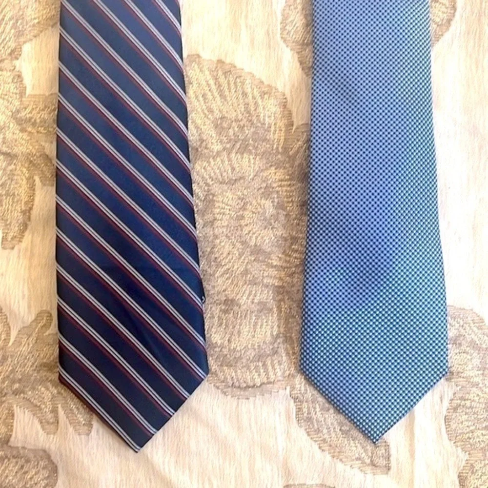 Brand New Michael Kors Set of 2 Ties Satin Sheen Stripes Blue Office Business